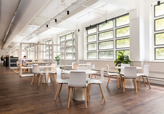 Workspace white round tables and chairs, Sydney Startup Hub
